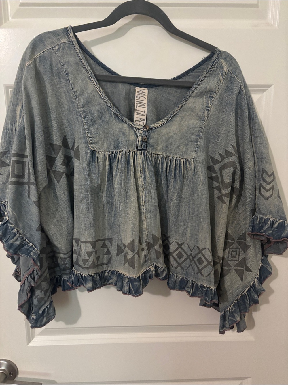 Magnolia Pearl Denim Kima cropped poncho/top.